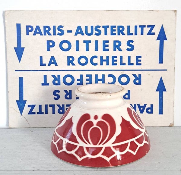 Mooie franse spoelkom/Café au Lait bowl rood motief (101)