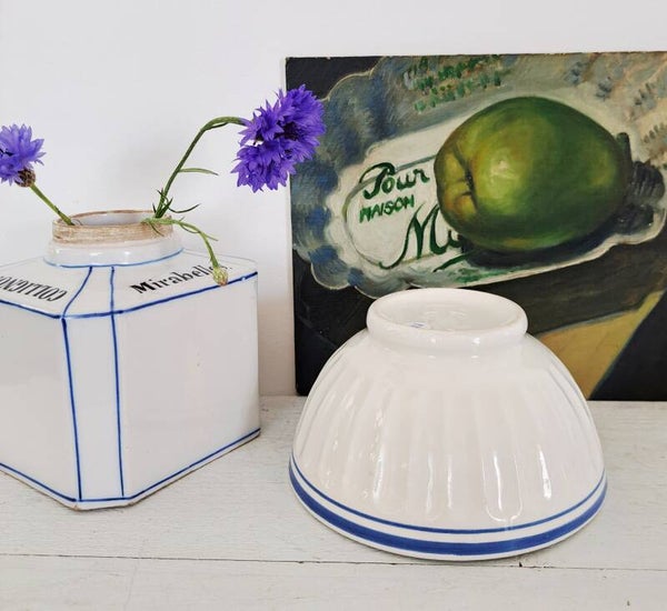 Franse spoelkom/Café au Lait bowl wit/blauw randje (111)