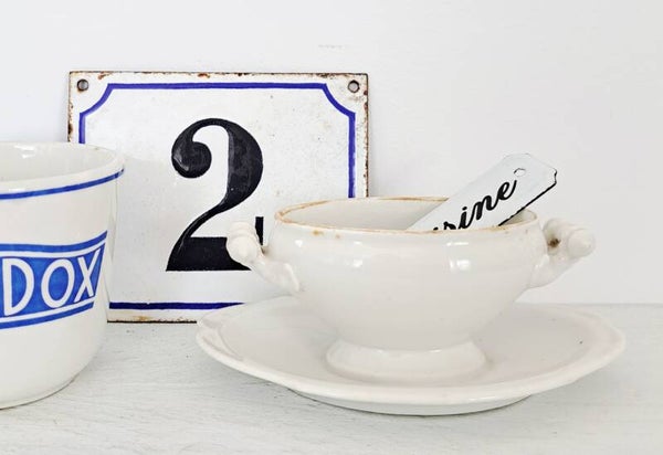 Frans brocante mosterd saucière, mini saucière  [27526]