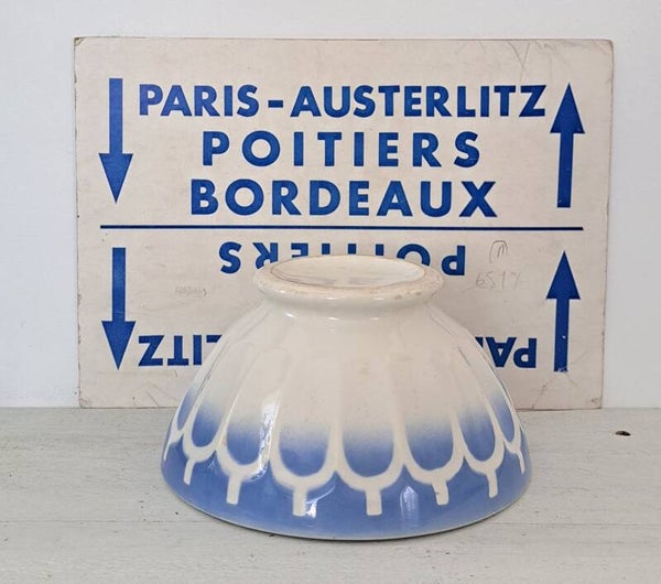 Franse spoelkom/Café au lait bowl XL blauw/witte boogjes  107