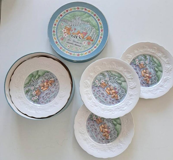 Mooie franse GIEN set van 6 kaasbordjes in de originele doos  [23723]