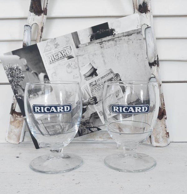 Set van 2 RICARD ballonglazen blauw/wit logo