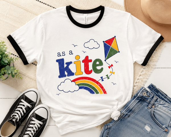AS A KITE Ringer Tee | Colorful Kite Rainbow Clouds Shirt