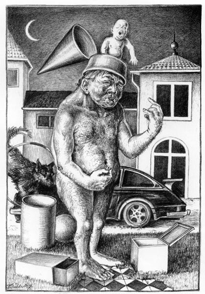 Achim mit Luftgitarre 1993 (Originalzeichnung)