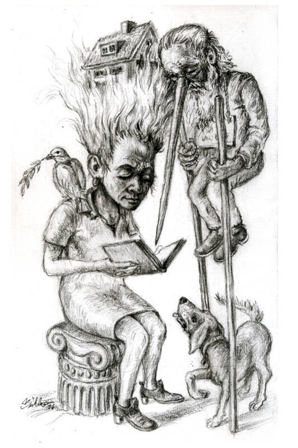 Lesende (Originalzeichnung)