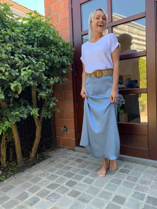 Satinlook long skirt bleu / beige / mint
