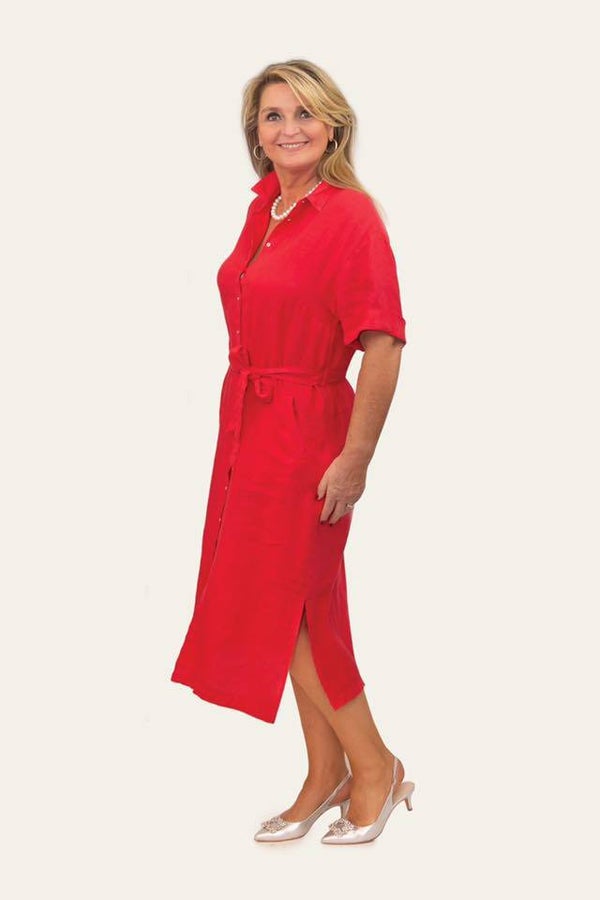 Linen red dress