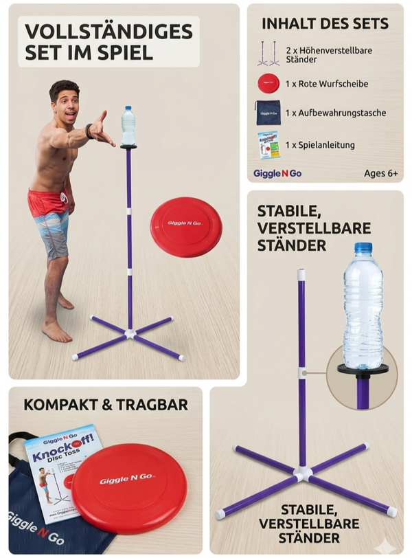 Giggle N Go – Knockoff! Disc Toss Das ultimative Action-Spiel für Garten, Strand und Park!