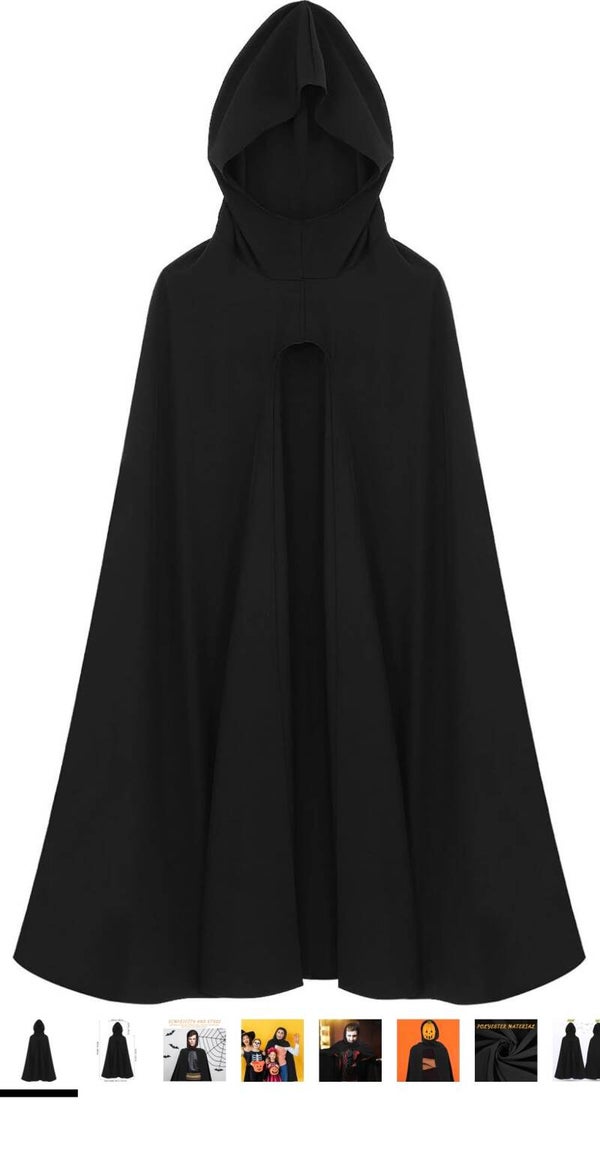Schwarzer Umhang mit Kapuze – Unisex – Ideal für Halloween, Vampir, Hexe