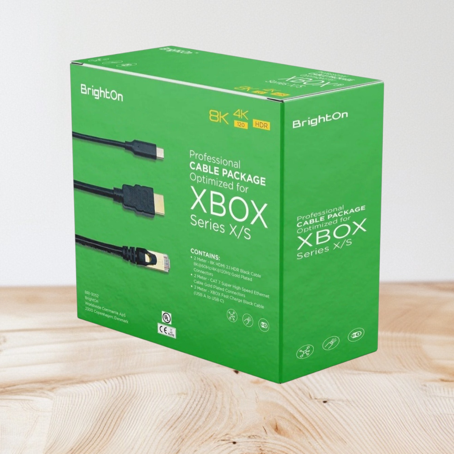 BrightOn - Optimiertes Kabelpaket, kompatibel mit XBOX Series X/S | 8K HDMI 2.1 HDR Schwarz Kabel 8K@60Hz/4K@120Hz | CAT 7 Super-High-Speed-Ethernet-Kabel | Schnellladekabel (USB A auf USB C)