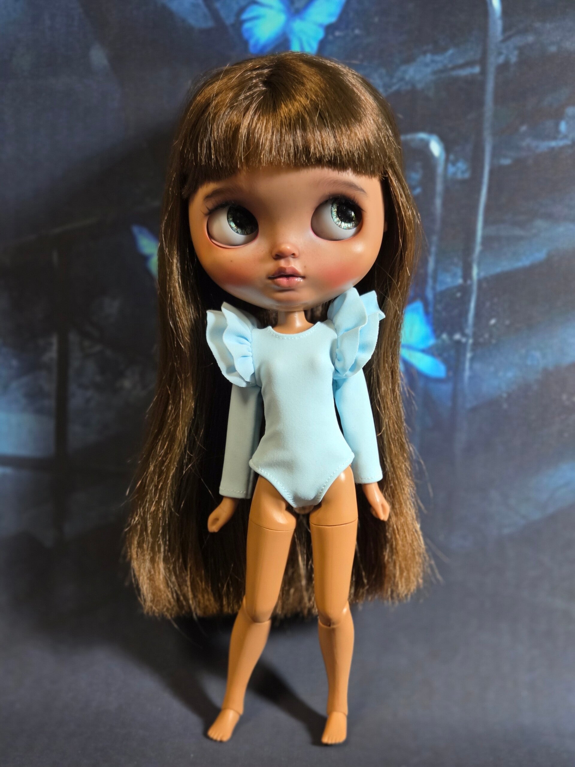 Long sleeve body with double ruffles for Blythe. / Lt blue