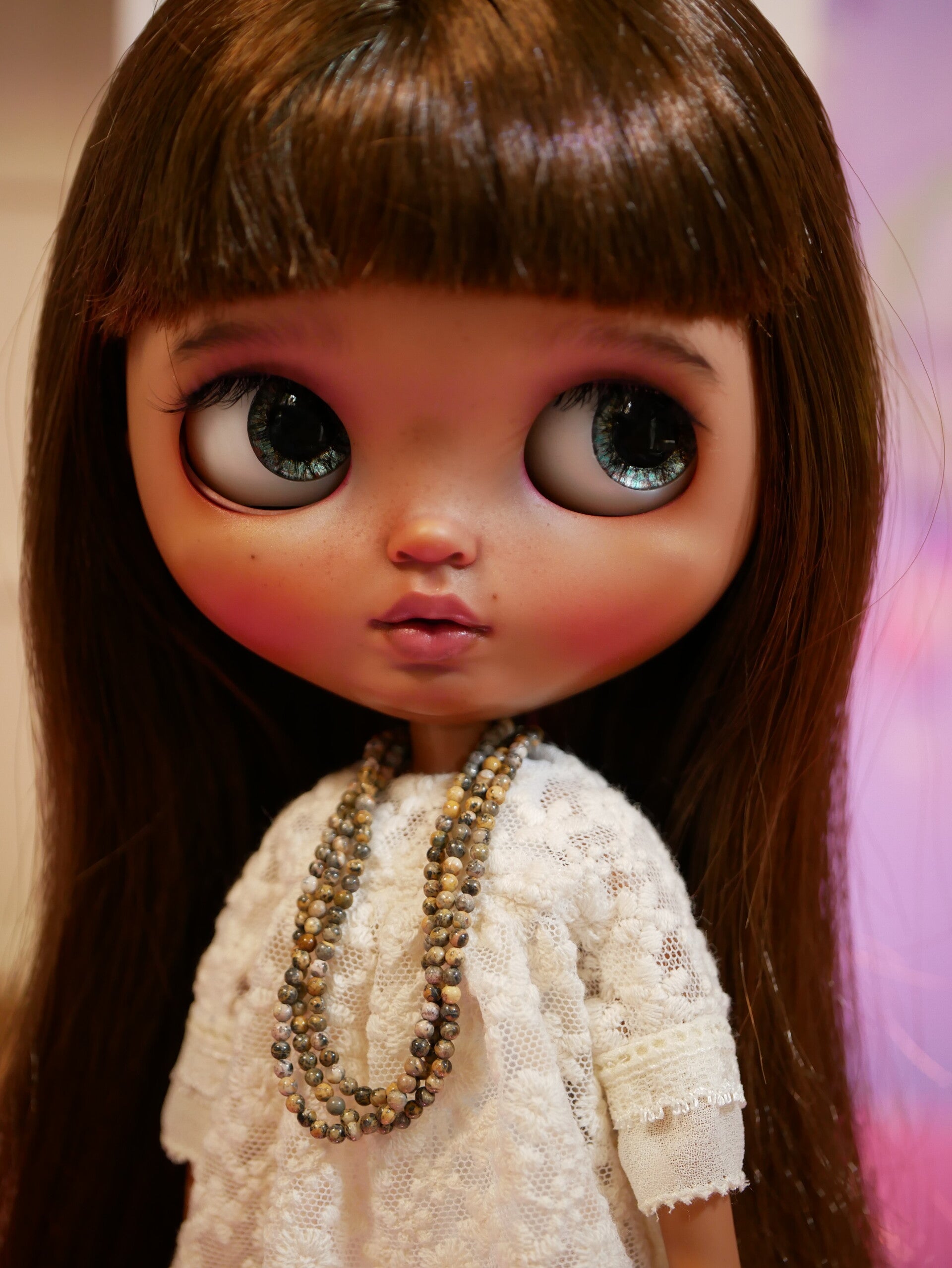 Natural stone necklace size 2 mm, length 42 cm /Agate yellow-green