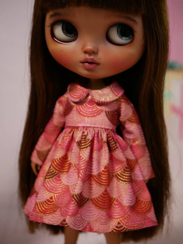 Gold lined dress for Blythe/ Pink