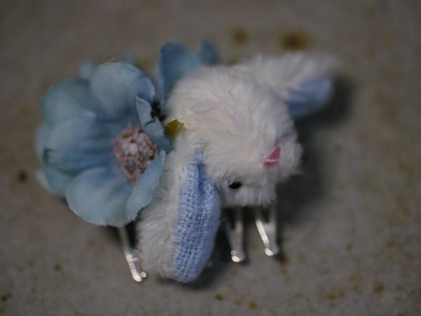 Handmade cute rabbit hairpins for dolls./ Blue (Right)
