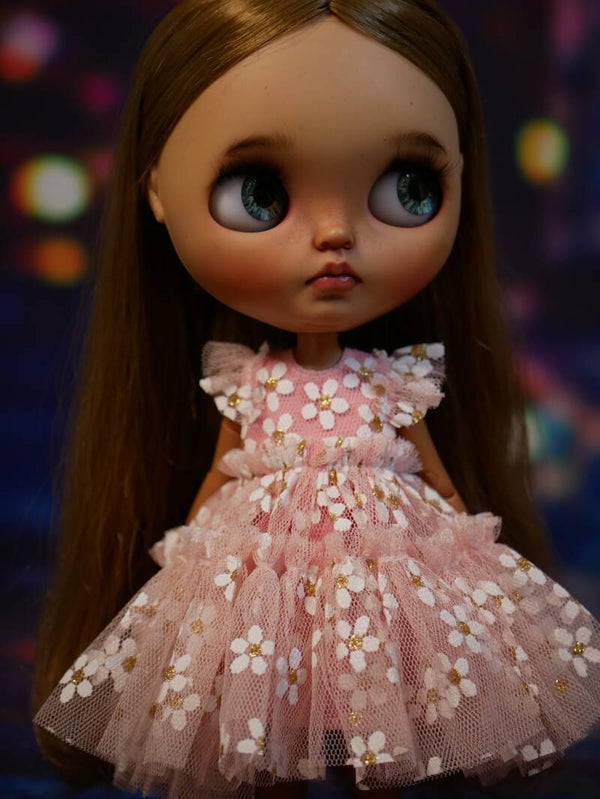 Tulle flower dress for Blythe/ salmon Pink