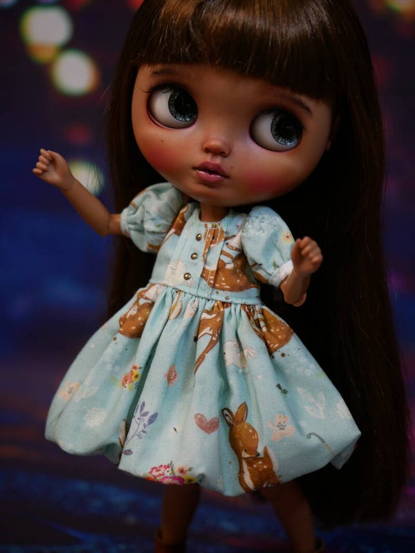 Cute balloon dress with Korean cotton / Blue