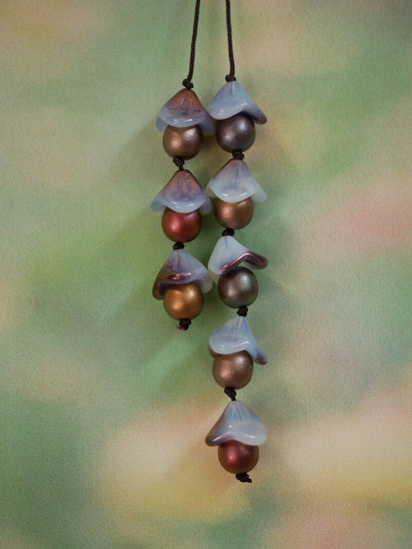 Blythe Beads Pull Rings/ floral glass beads/ bronze