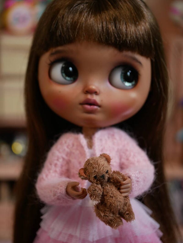 Hand sewn mini Bear for dolls 5 cm/ Brown