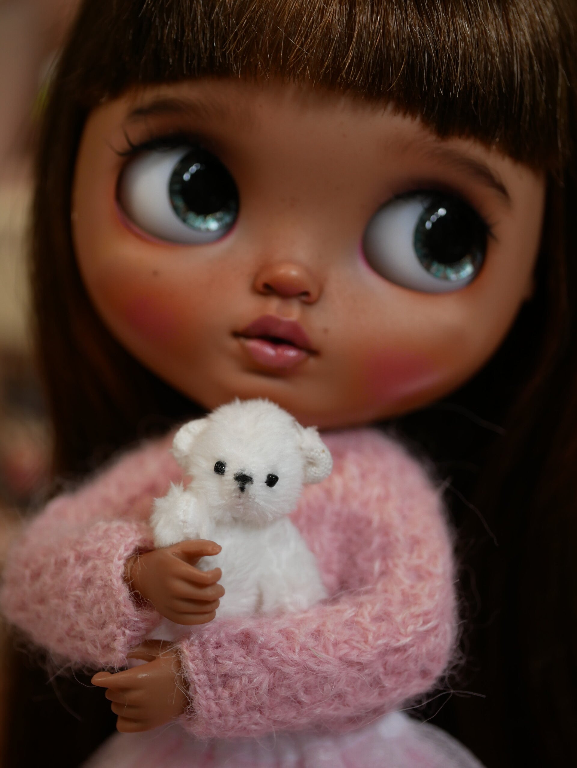 Hand sewn mini Bear for dolls 5 cm/ White