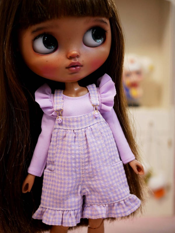 Cute short overall for Blythe & Qbaby./ 02 Lilac/pink