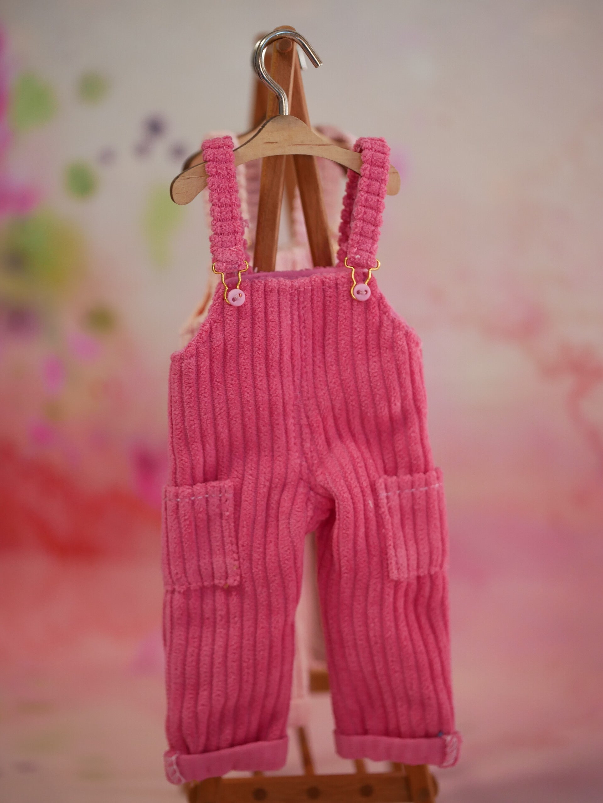 Corduroy overall for Blythe & Qbaby / Hot pink