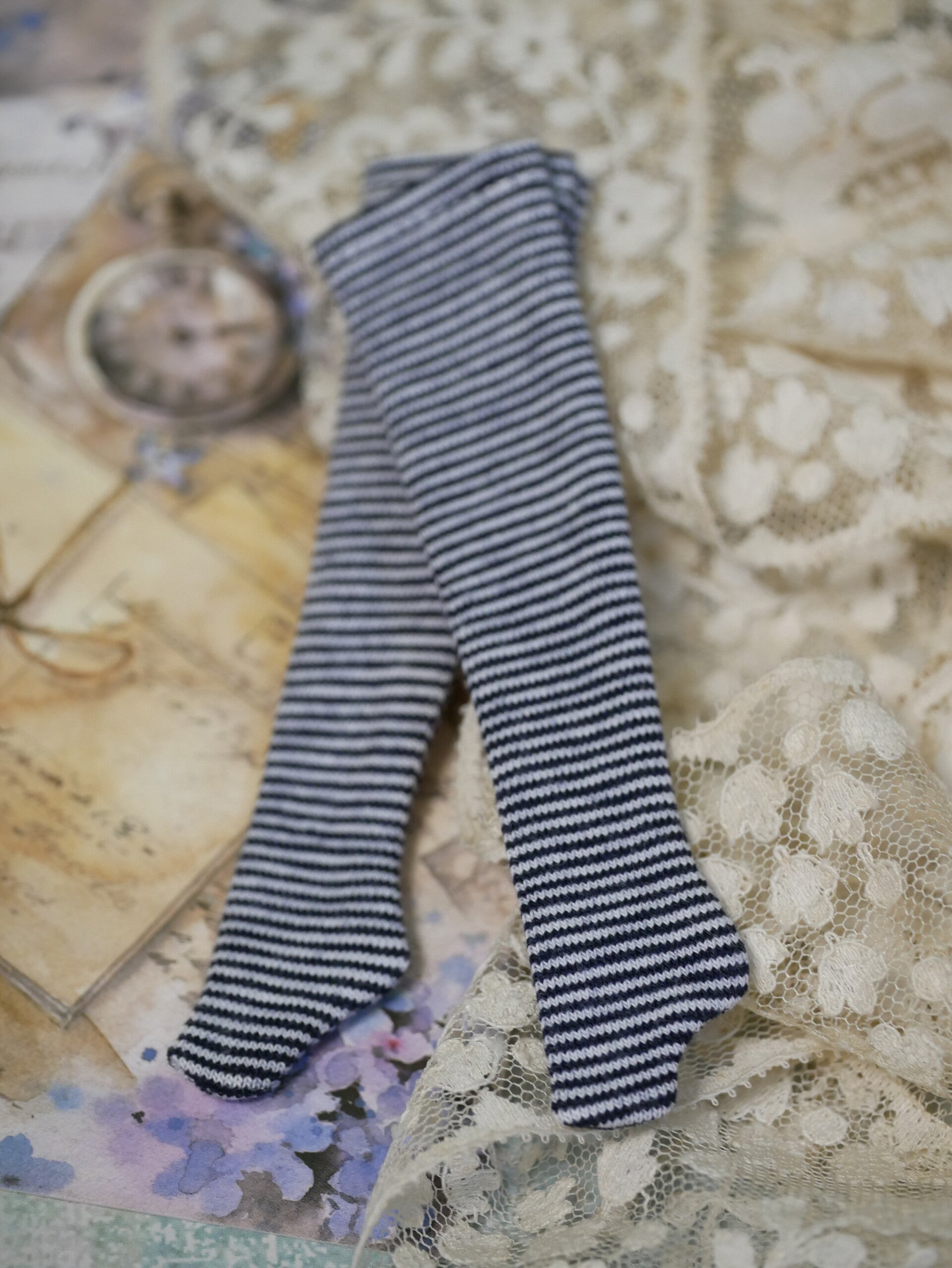 Long stockings for Blythe dolls./ Black-white stripe 0003