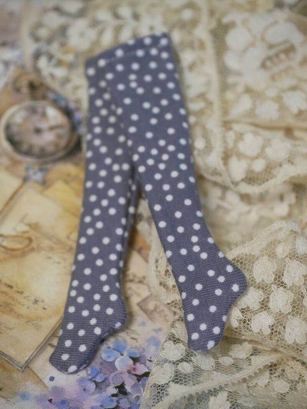 Long stockings for Blythe dolls./ White-gray dots 0004