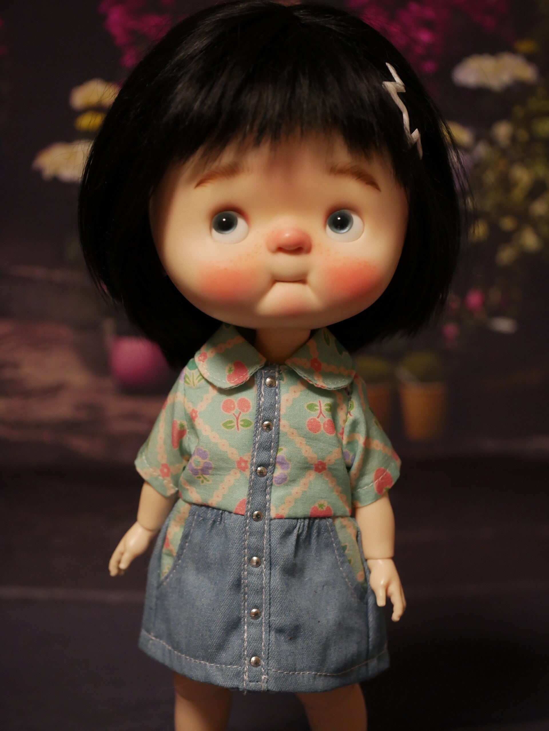 Cute dress with cotton and denim for Qbaby & Blythe/ Blue