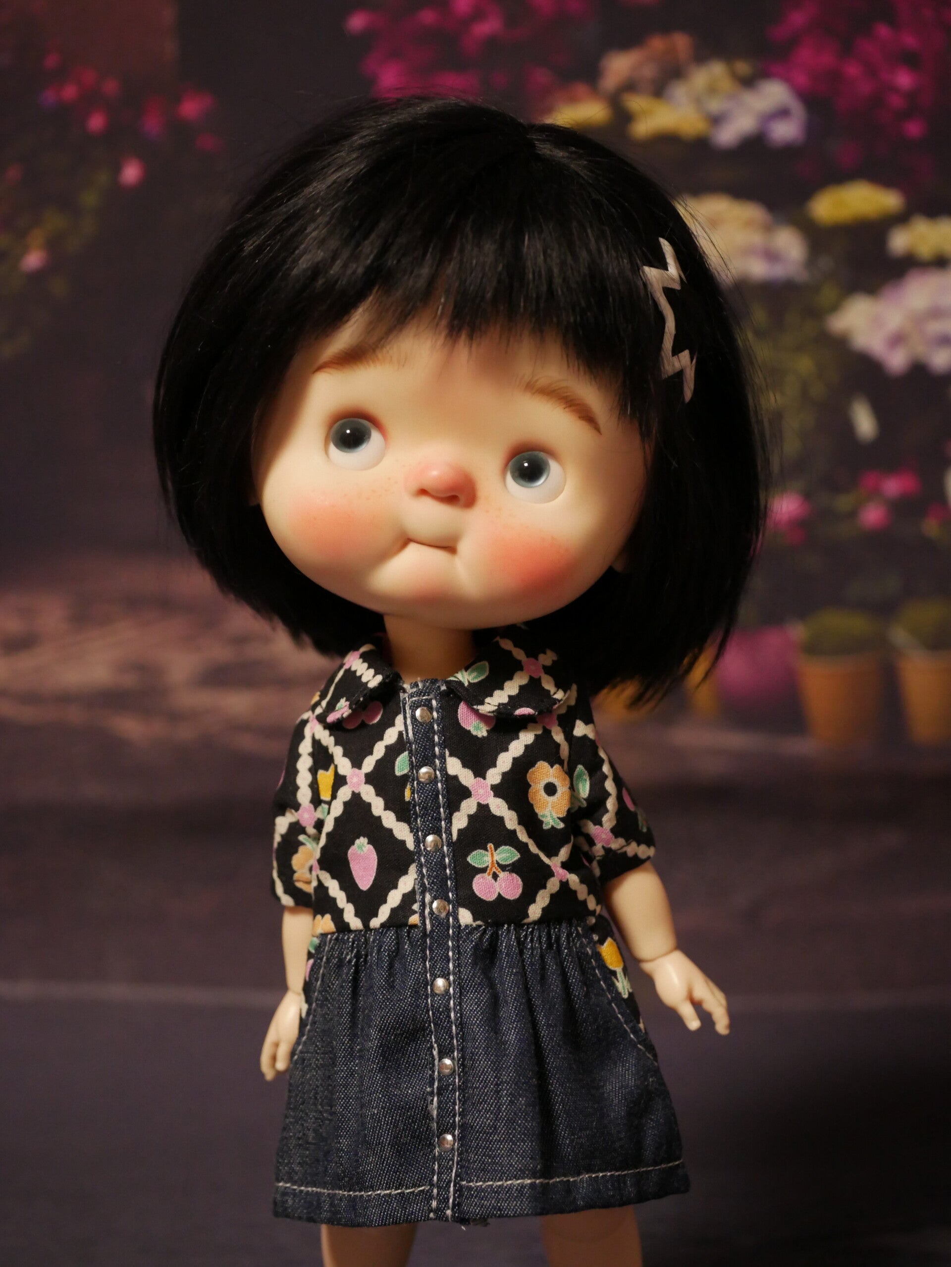 Cute dress with cotton and denim for Qbaby & Blythe/ Black