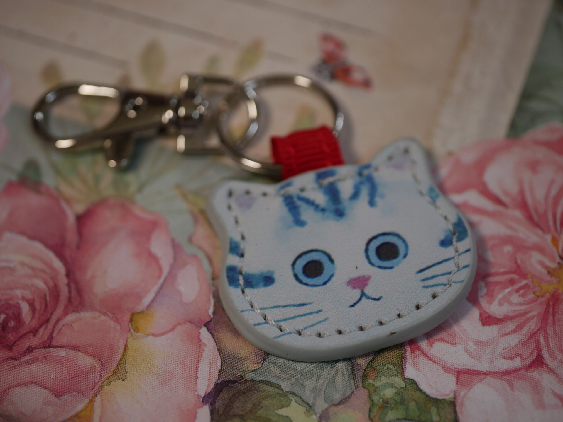 Cat Keychain / Leather 02 blue