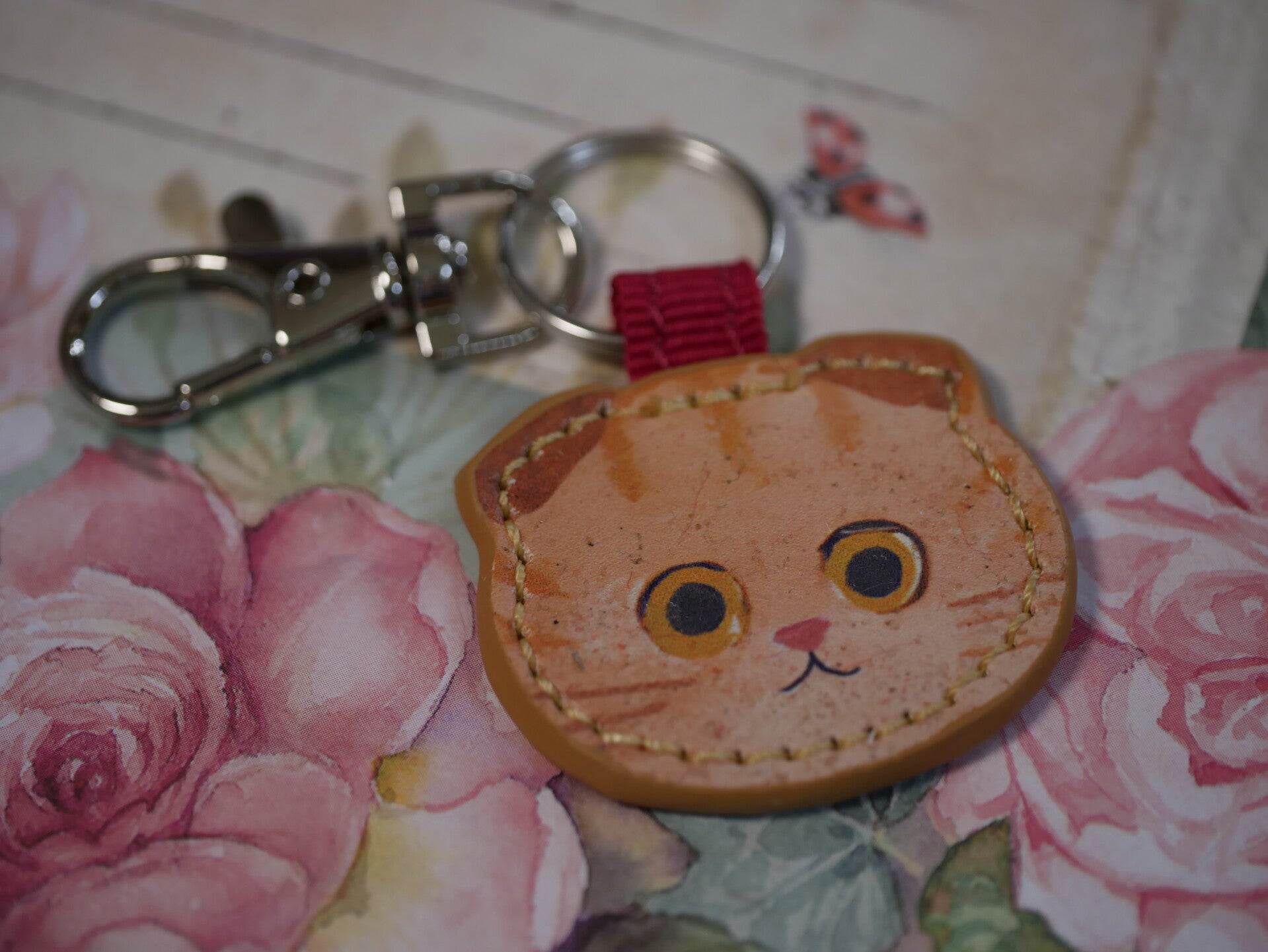 Cat Keychain / Leather 04 dk beige