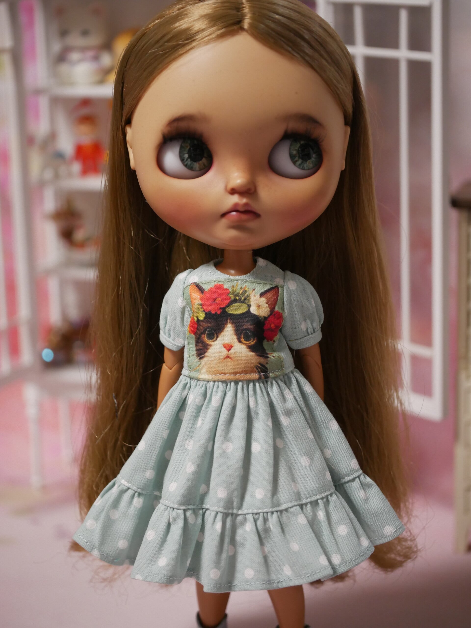 Cat lover dress for Blythe. / Lt blue
