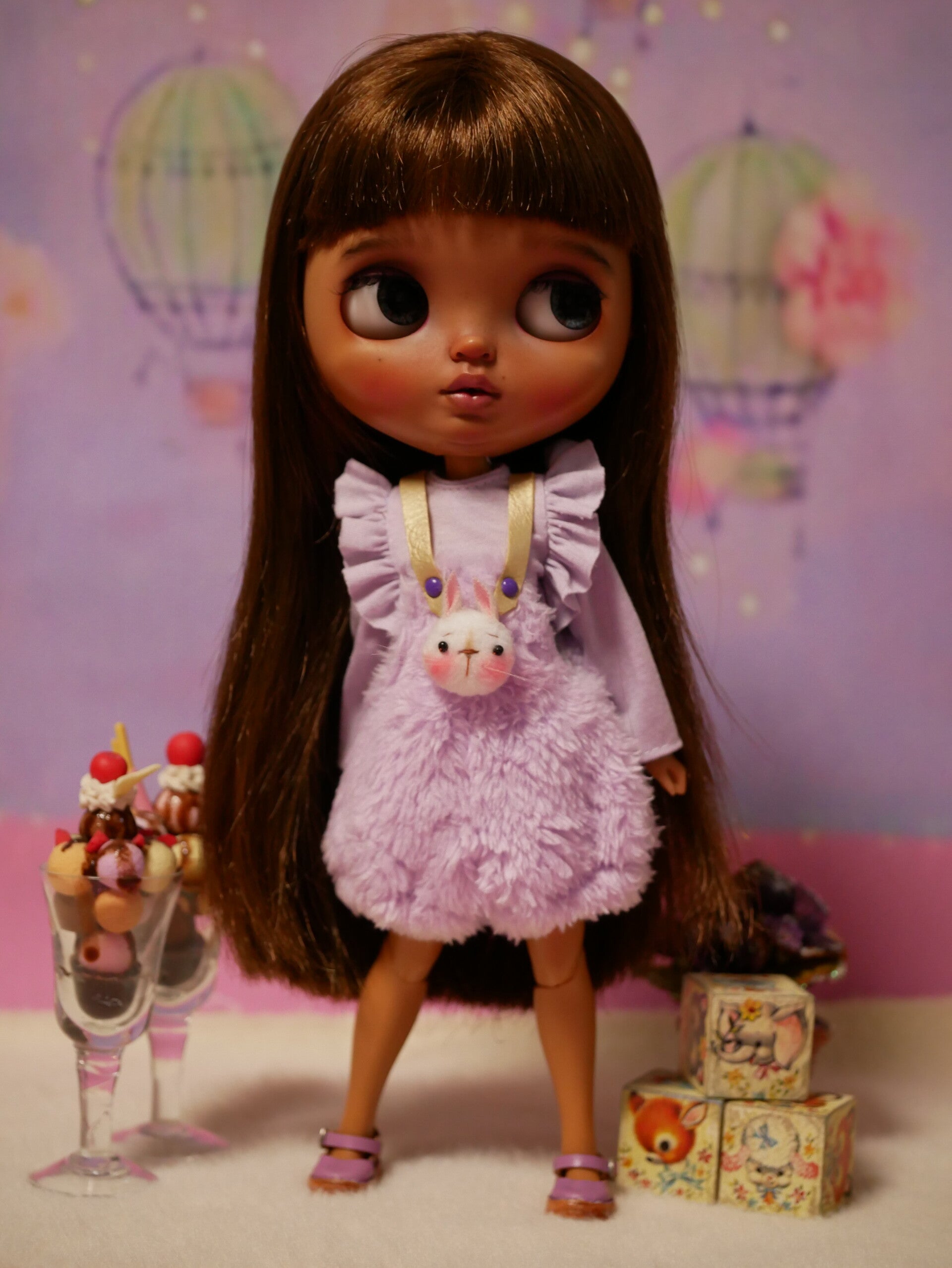 A set of cute bunny overalls for Blythe doll. / Lilac