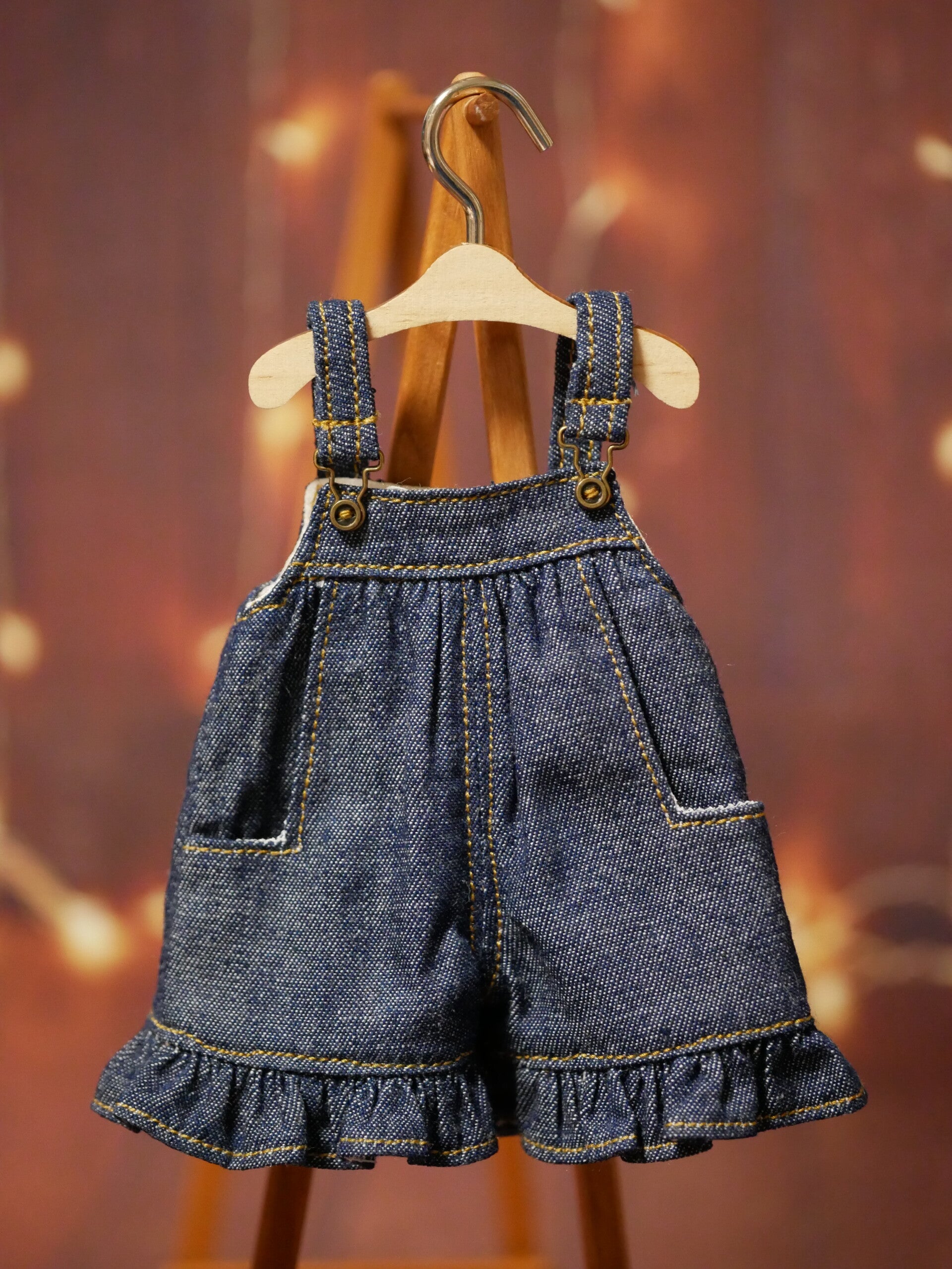 Cute short denim overall for Blythe & Qbaby / Dk blue 03