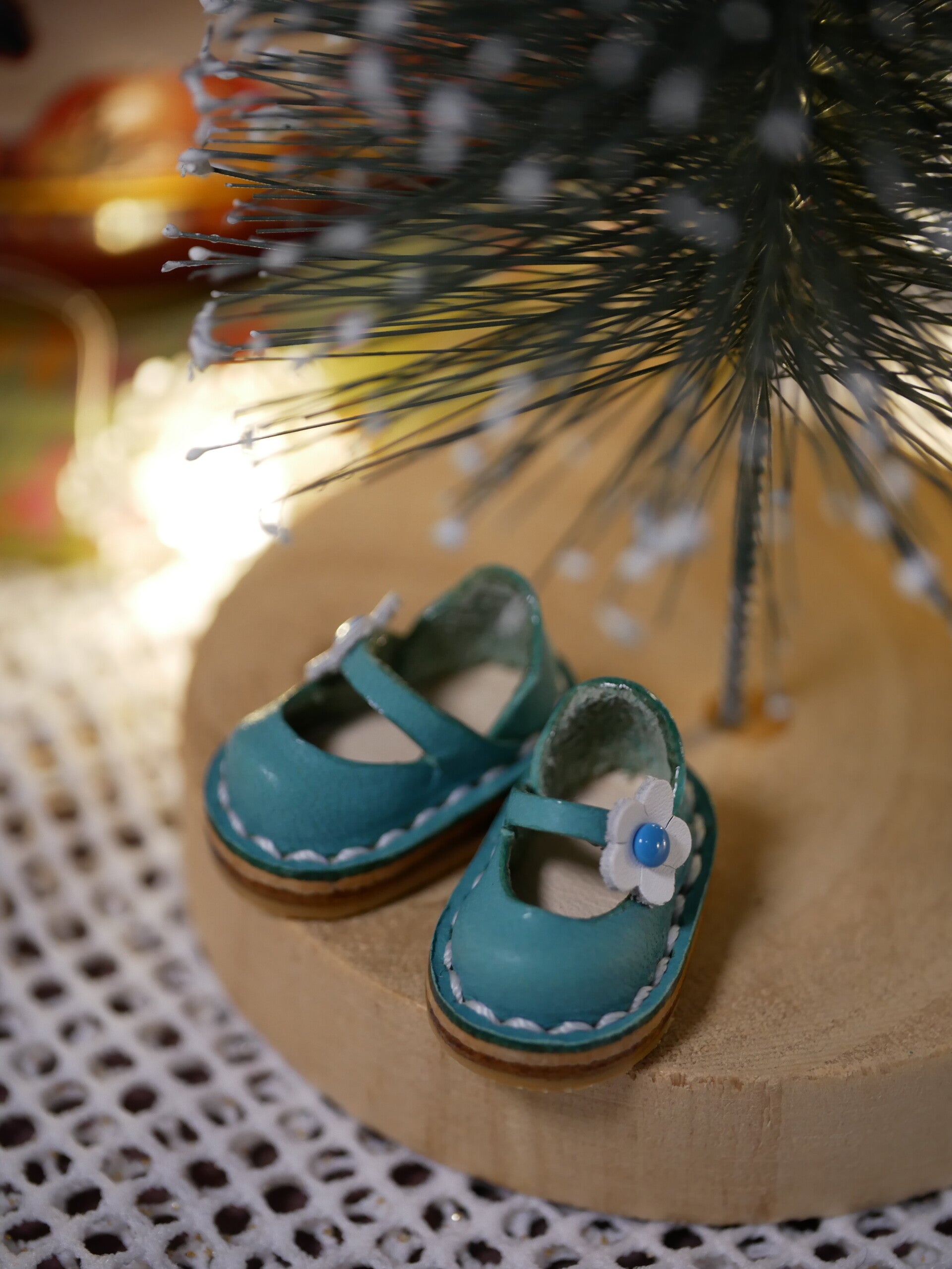 Leather shoes with flowers for Blythe Joint Body. / Vinted turquoise
