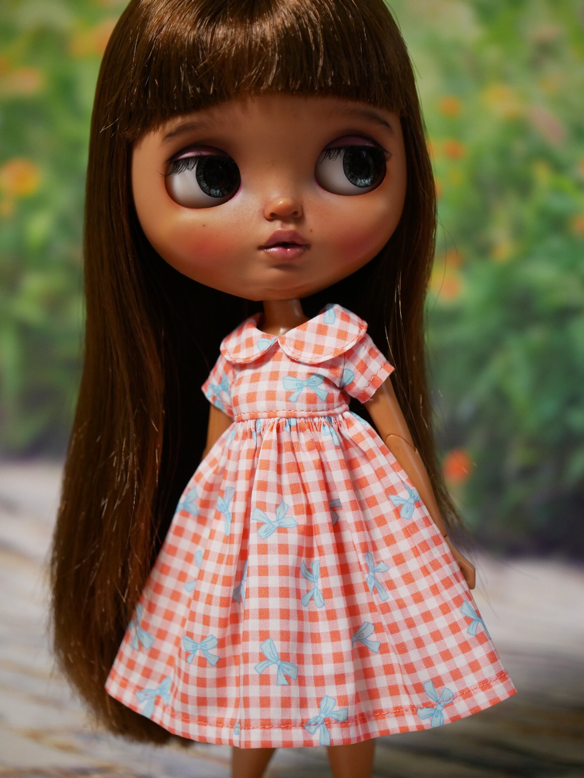 Short sleeve dress for Blythe doll. /Red /bow