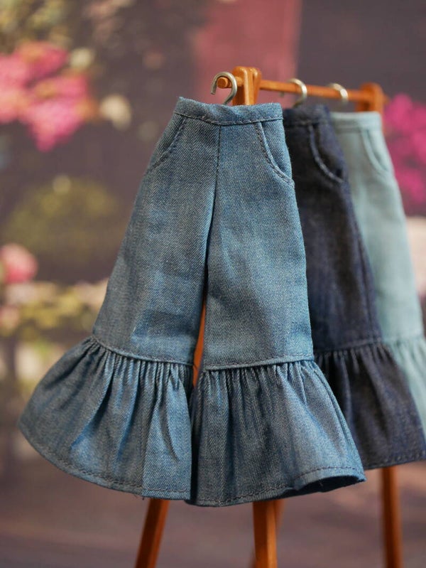 Pants with ruffle for Blythe doll. / Denim M blue 02