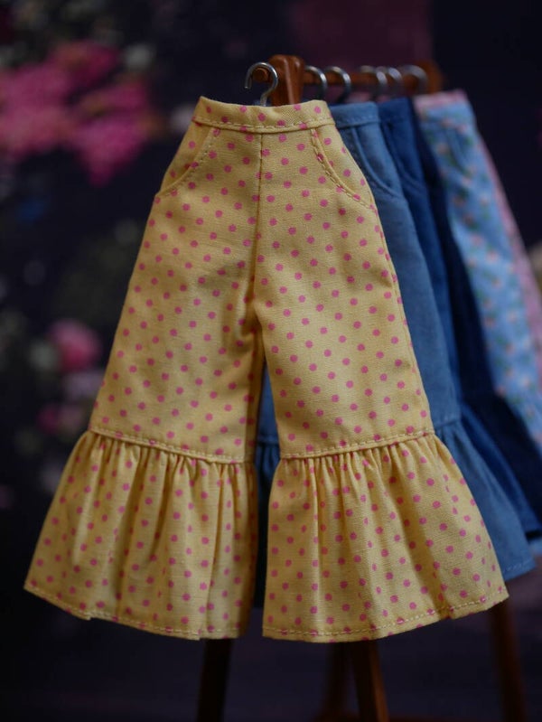 Pants with ruffle for Blythe doll. / Yellow/ pink dots