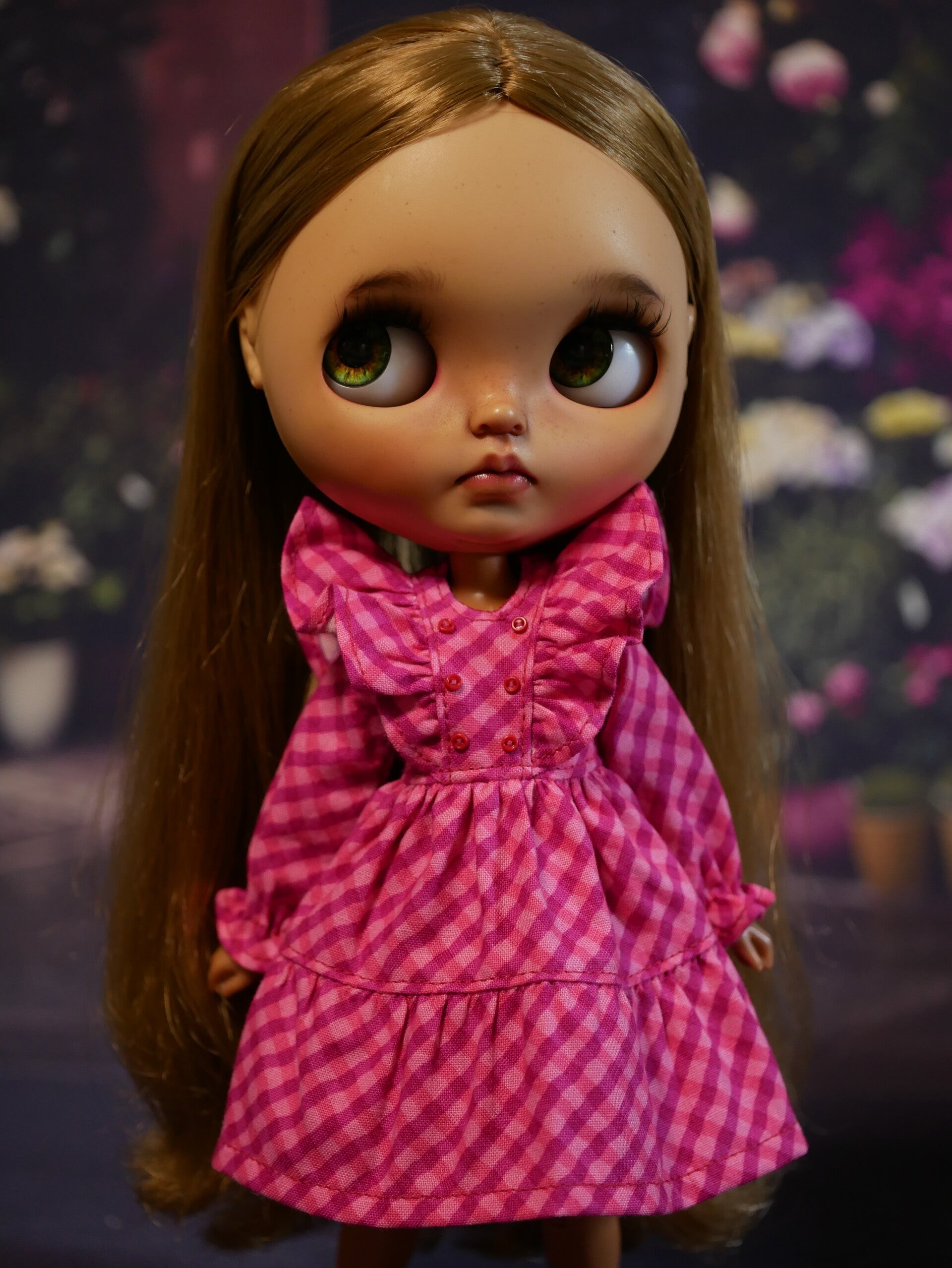 Beautiful cotton dress with ruffles sleeves for Blythe doll./ pink