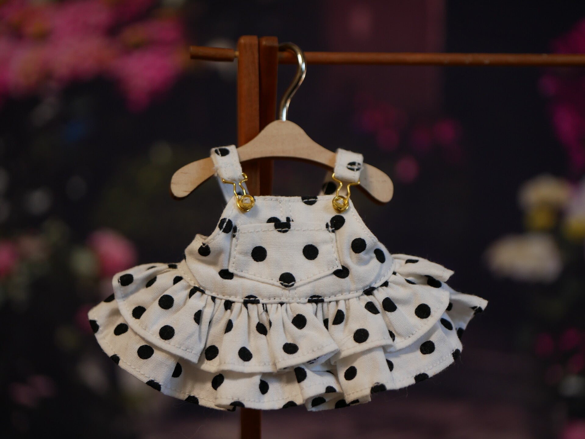 Overall Dress for Holala dolls. / black dots