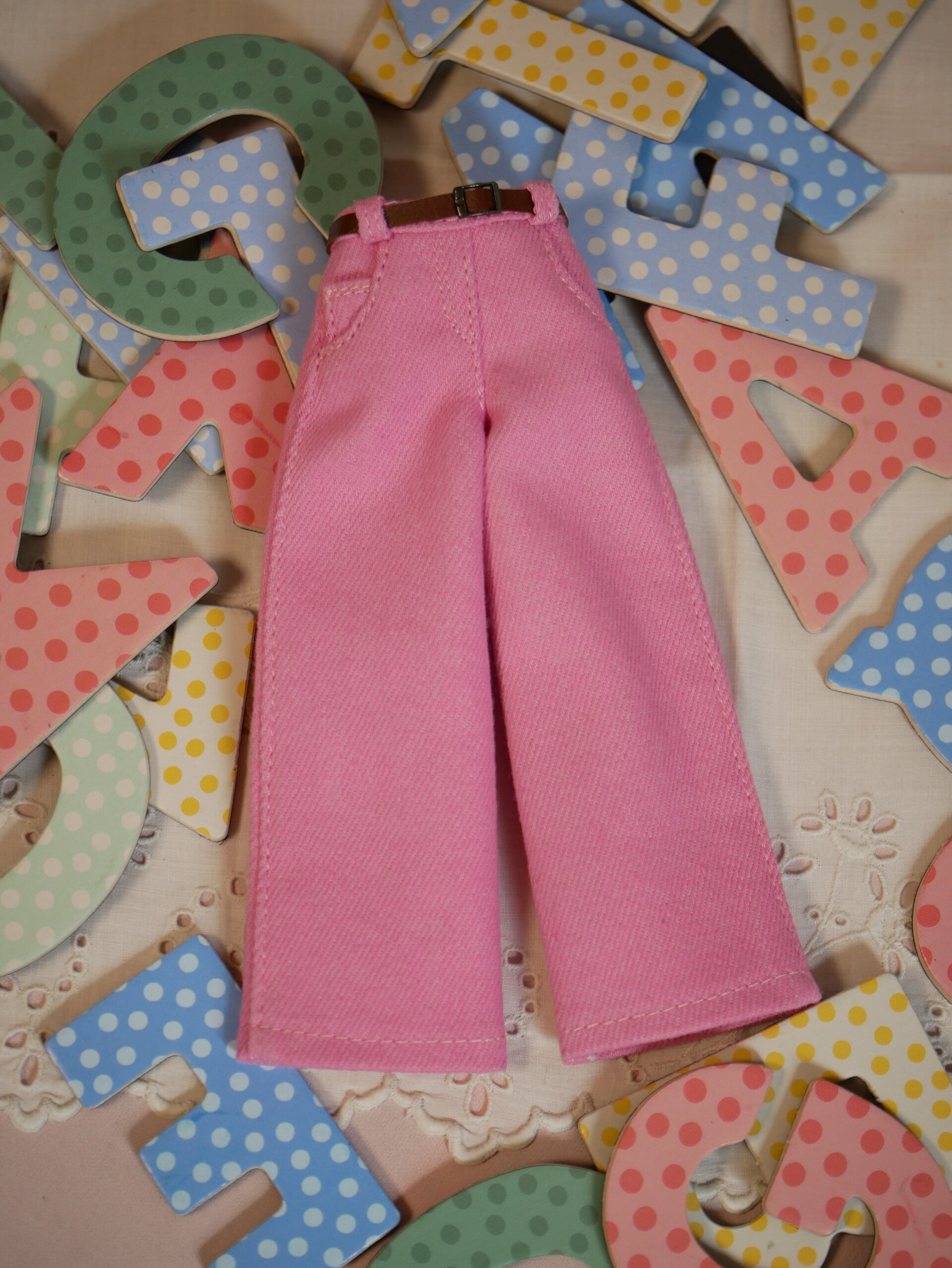 Wide jeans pants pants for Blythe dolls. / pink