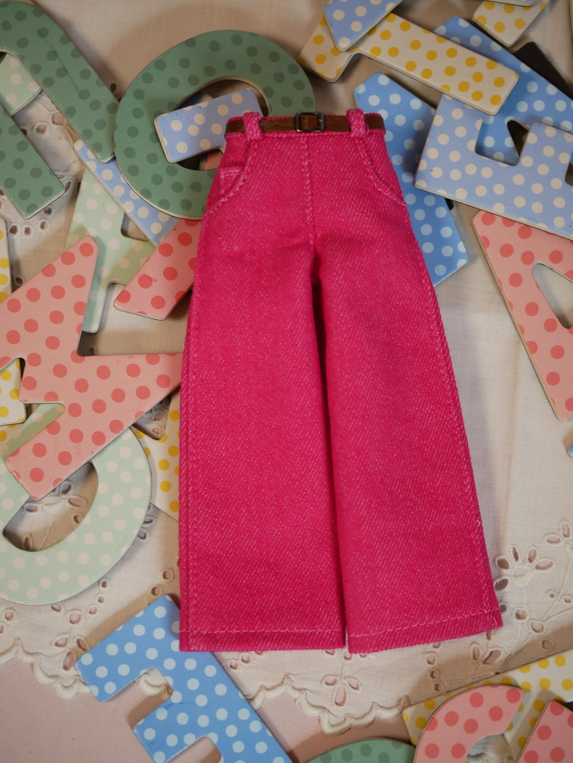 Wide jeans pants pants for Blythe dolls./ Hot pink