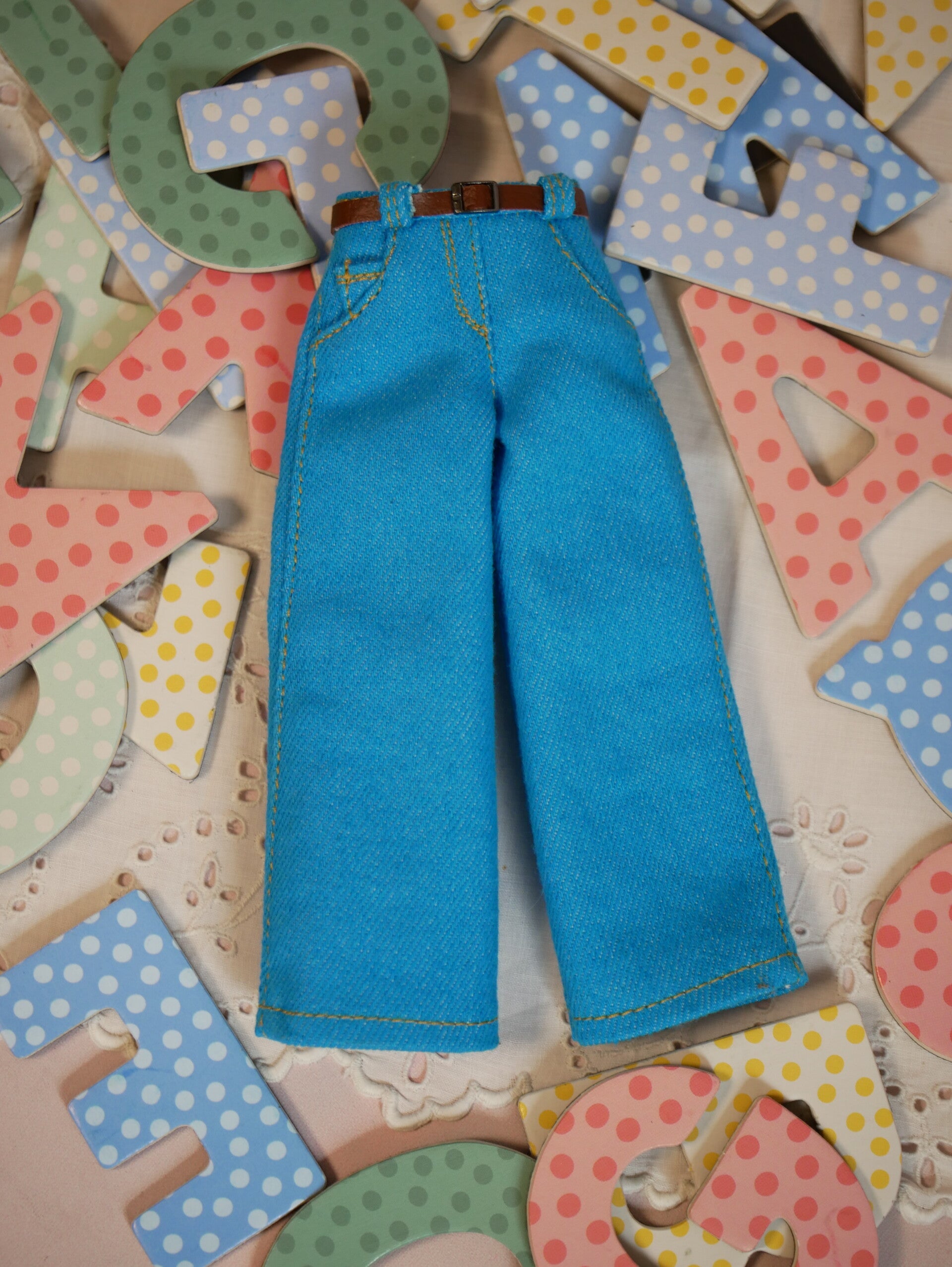 Wide jeans pants pants for Blythe dolls. / Blue