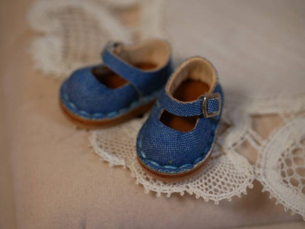 Mary Jane leather shoes for Blythe./ M bleu denim