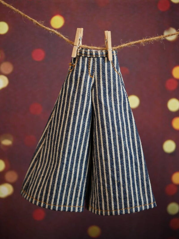 Wide /striped denim trousers for Blythe dolls. Dk blue