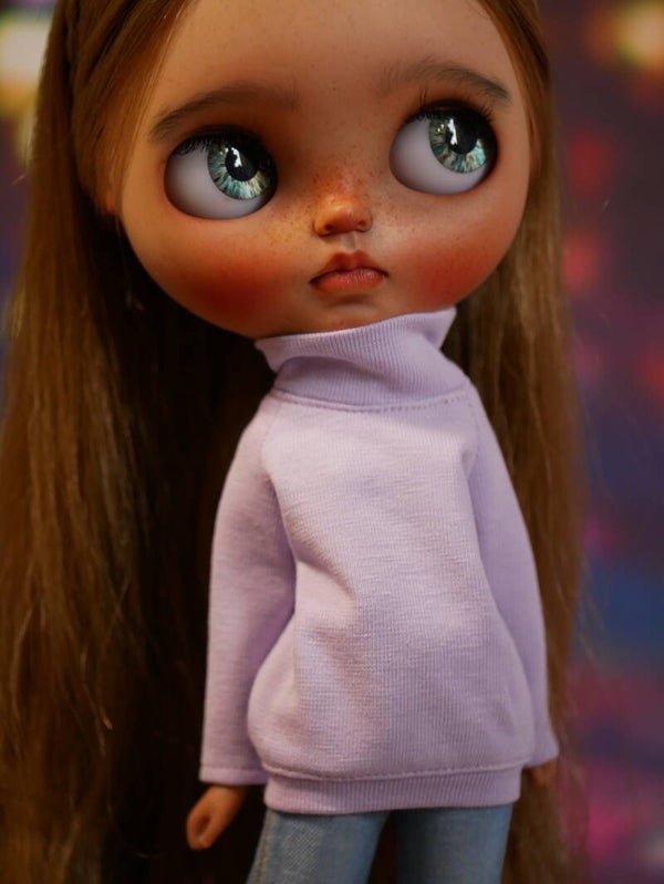 Long sleeve high turtleneck t-shirt for Blythe./ Lilac