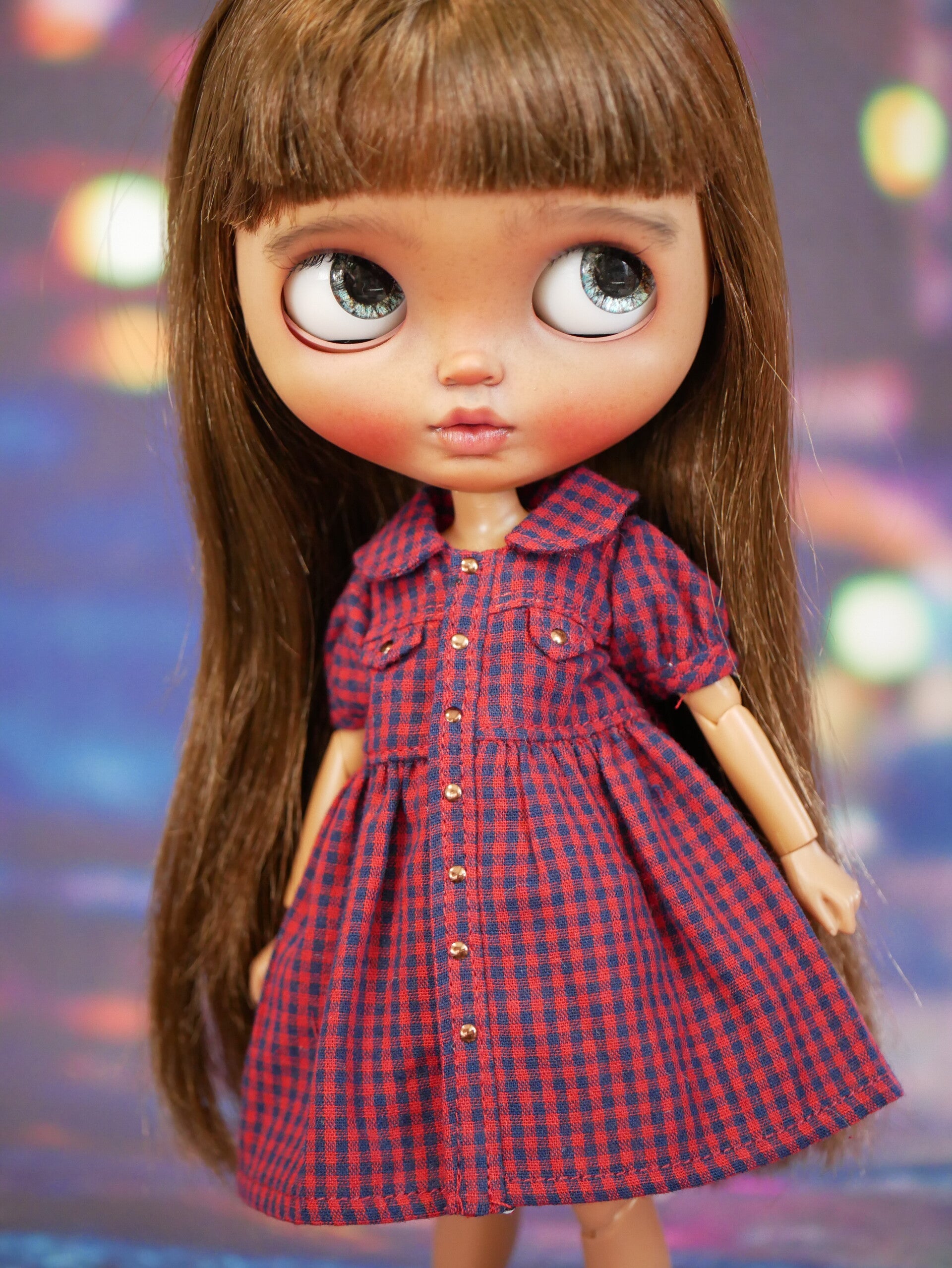 Beautifully Plaid Gingham Shirt Dress./ navy/red