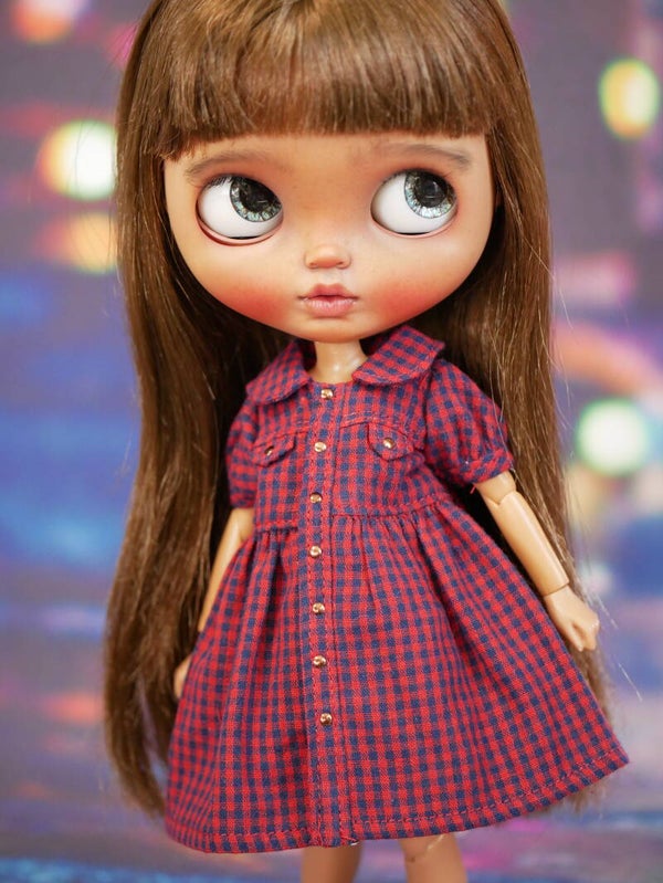 Beautifully Plaid Gingham Shirt Dress./ navy/red