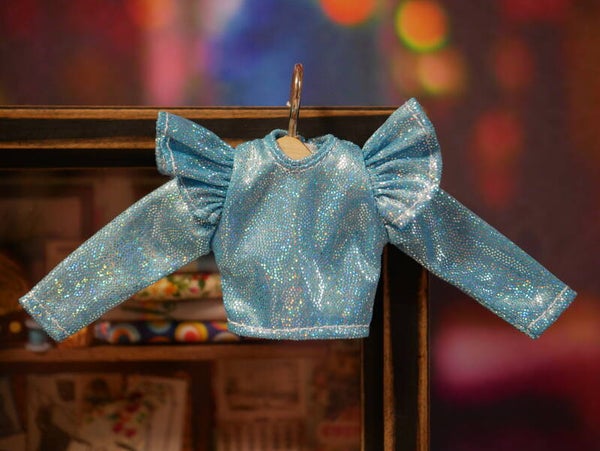 Blythe Puff-Sleeve Glitter Top. / Ice Blue