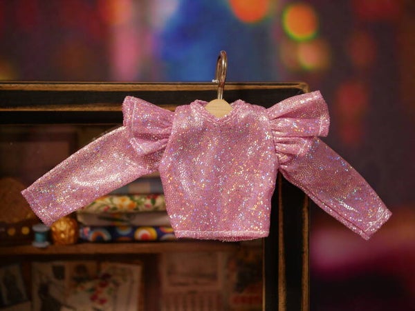 Blythe Puff-Sleeve Glitter Top./ Bubblegum Pink